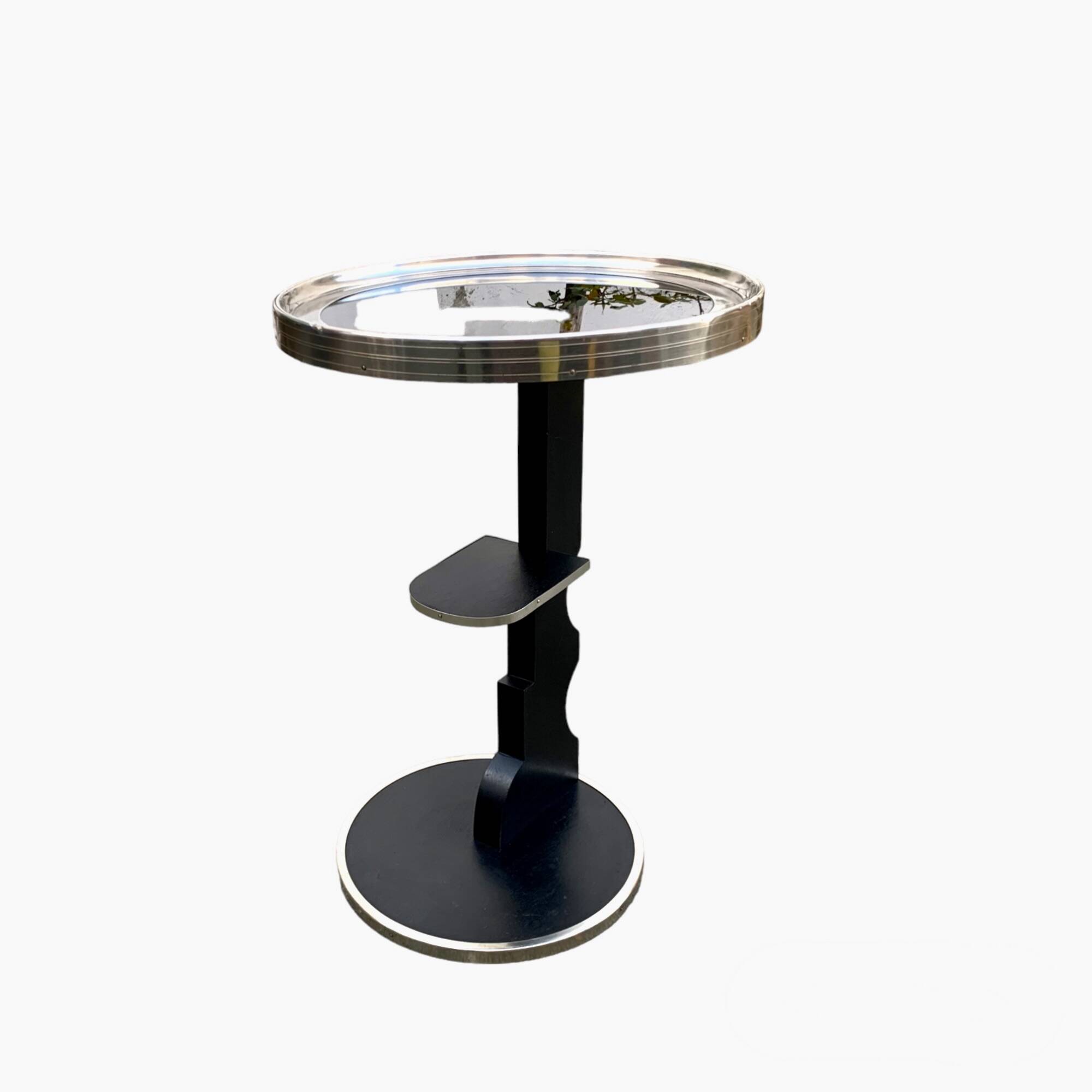 Vintage side table in glass, wood and aluminum