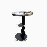 Vintage side table in glass, wood and aluminum