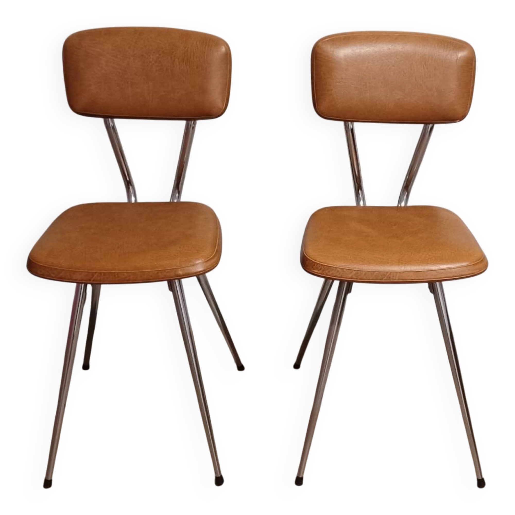 Pair of vintage faux leather and chrome chairs