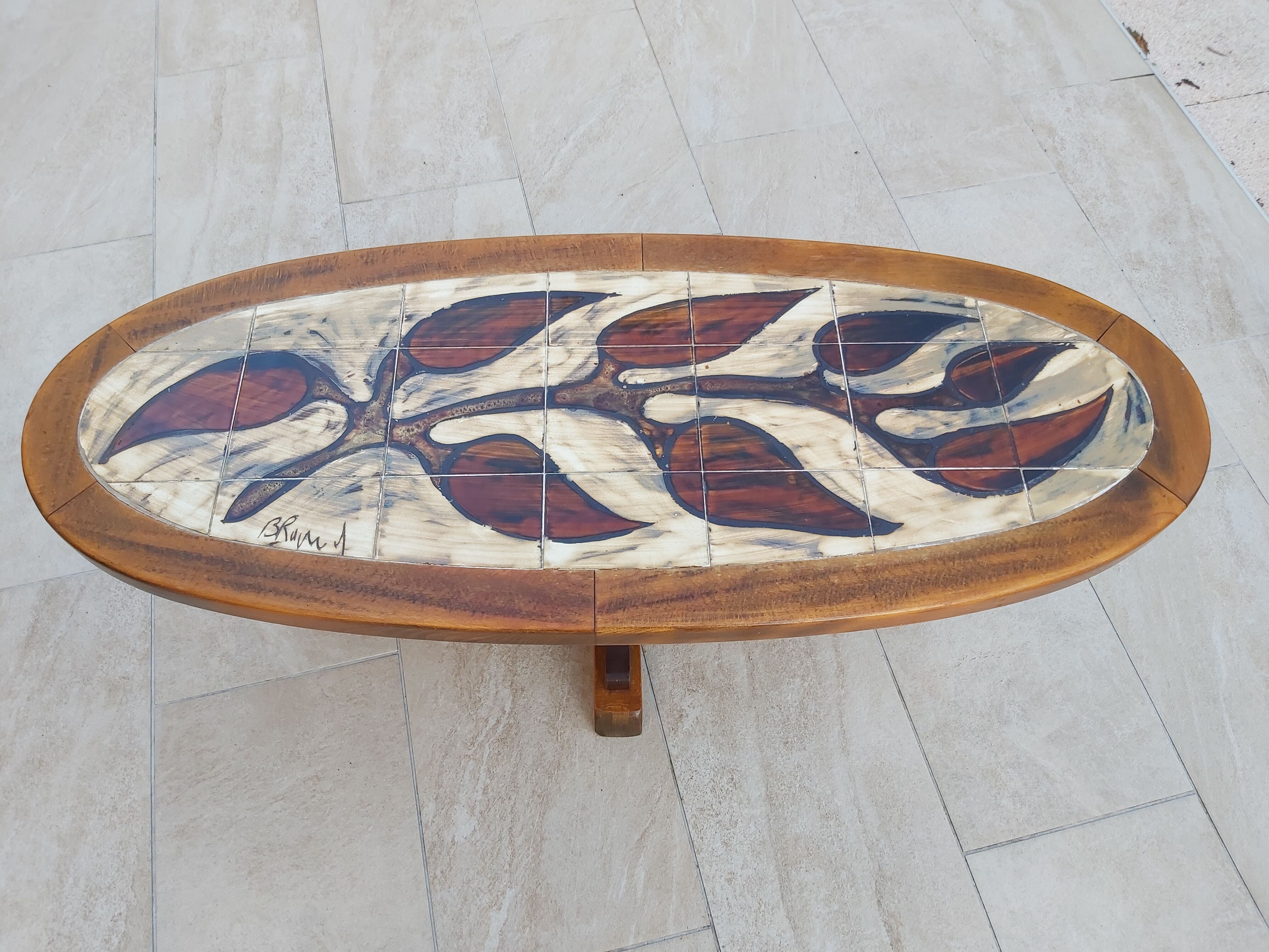 Ceramic oval coffee table signed