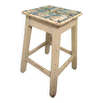 Tabouret industriel vintage en bois 1950