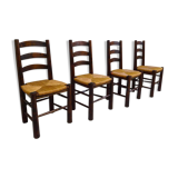 Series of 4 wooden chairs and straw