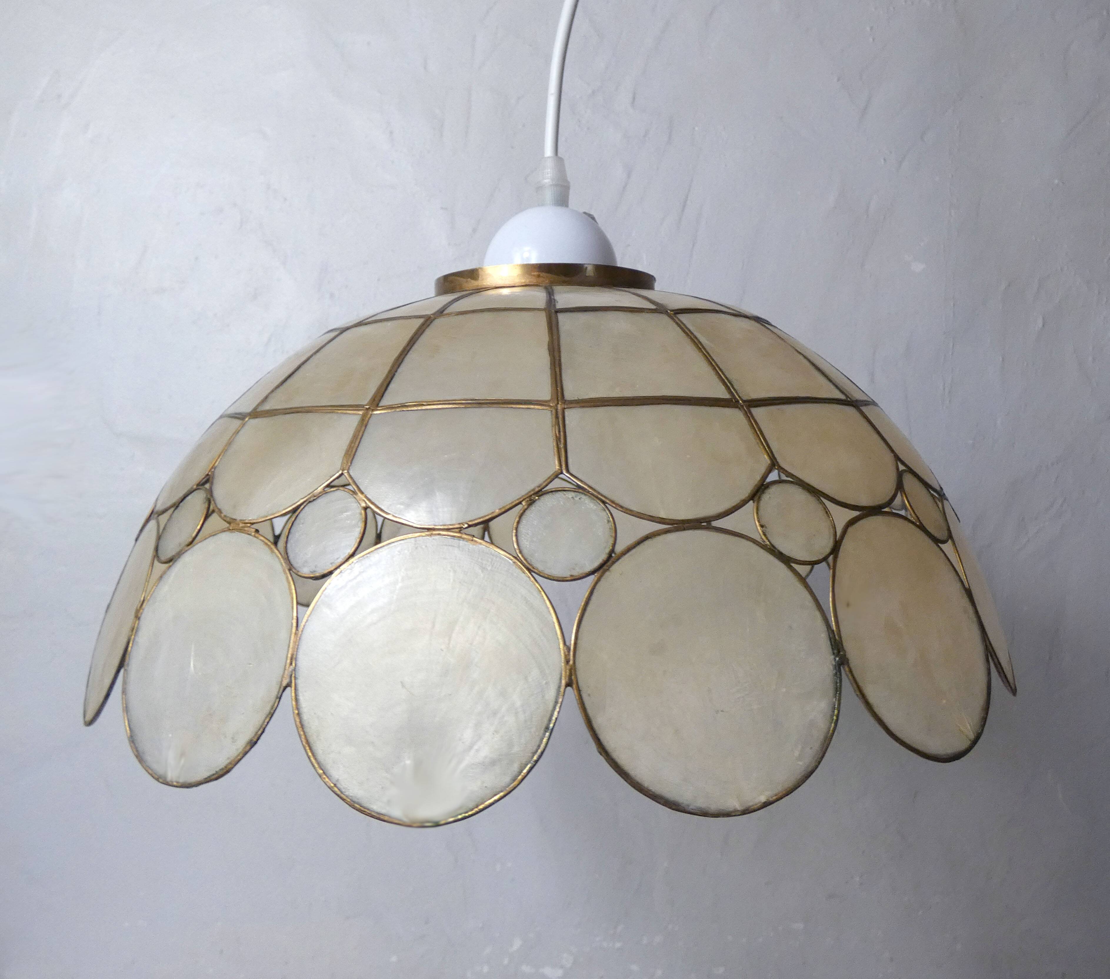 pendant light in mother-of-pearl and brass vintage bubbles