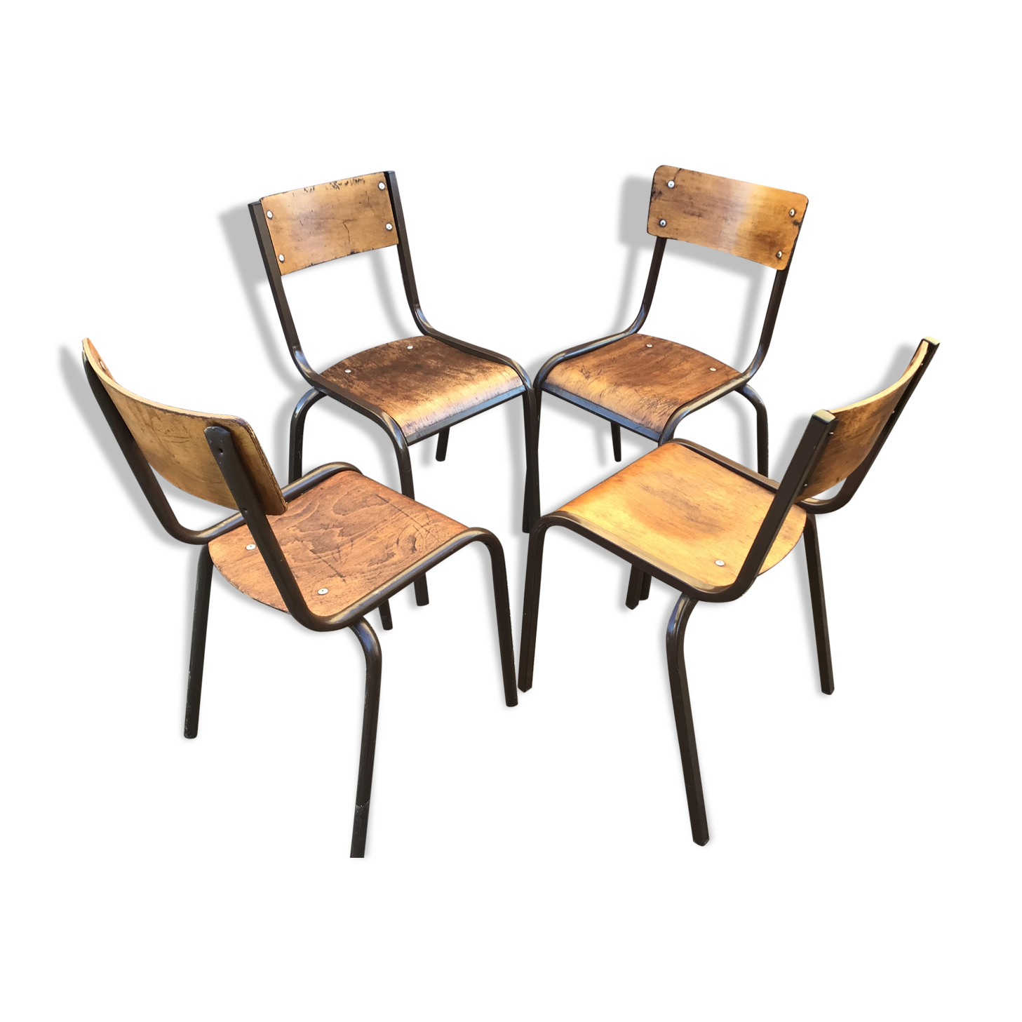 Set of 4 mismatched chairs vintage school mullca communities