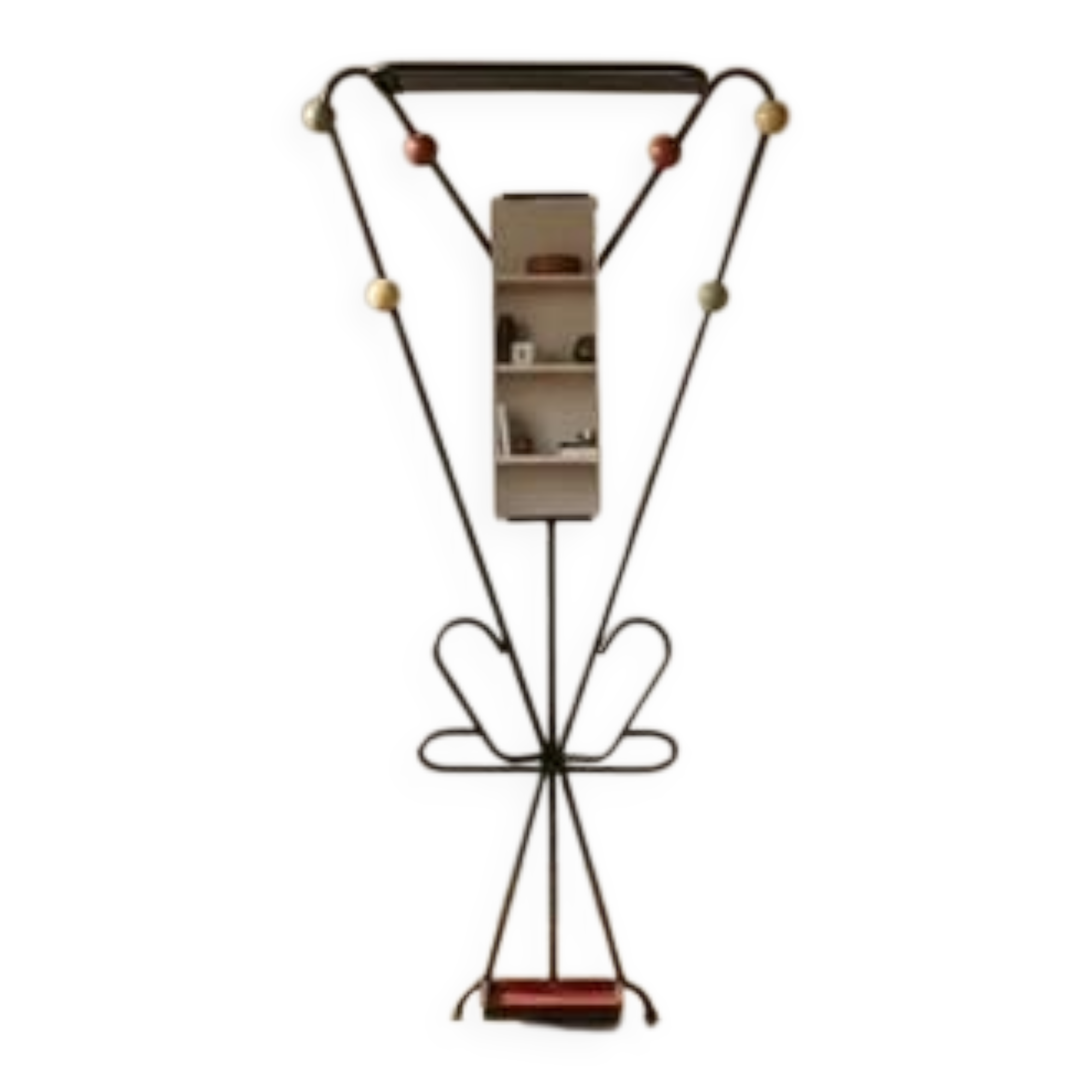 Vintage coat rack attributed to Roger Feraud, black metal with coloured spheres, 1970s, 180 x 82 x 22 cm