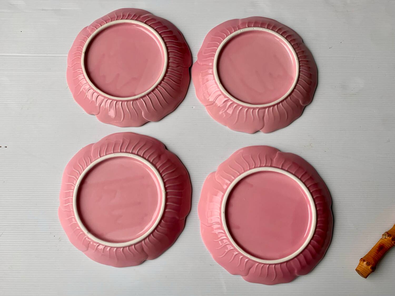 4 vintage rose shaped barbotine plates