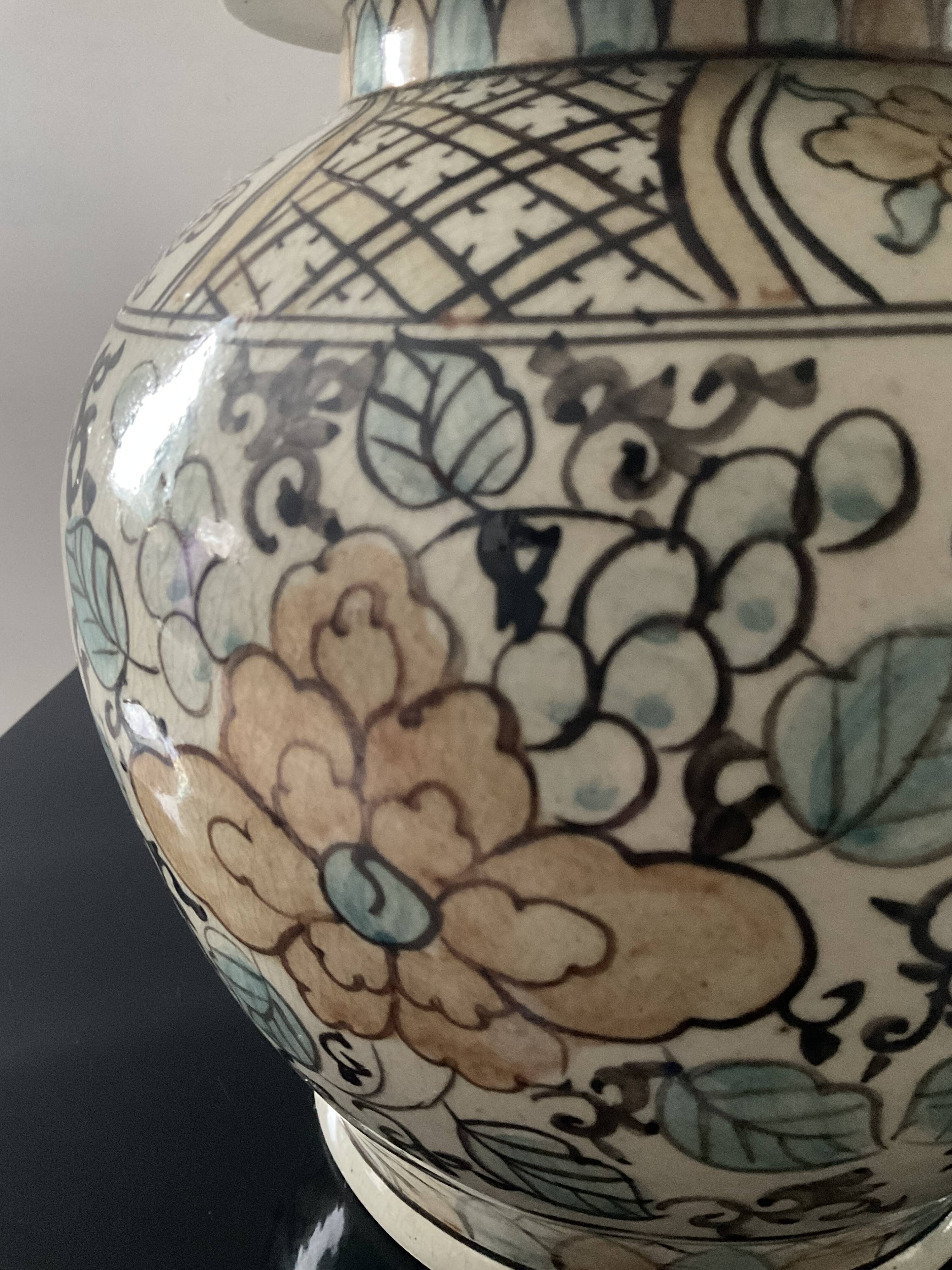 Vintage covered stoneware pot