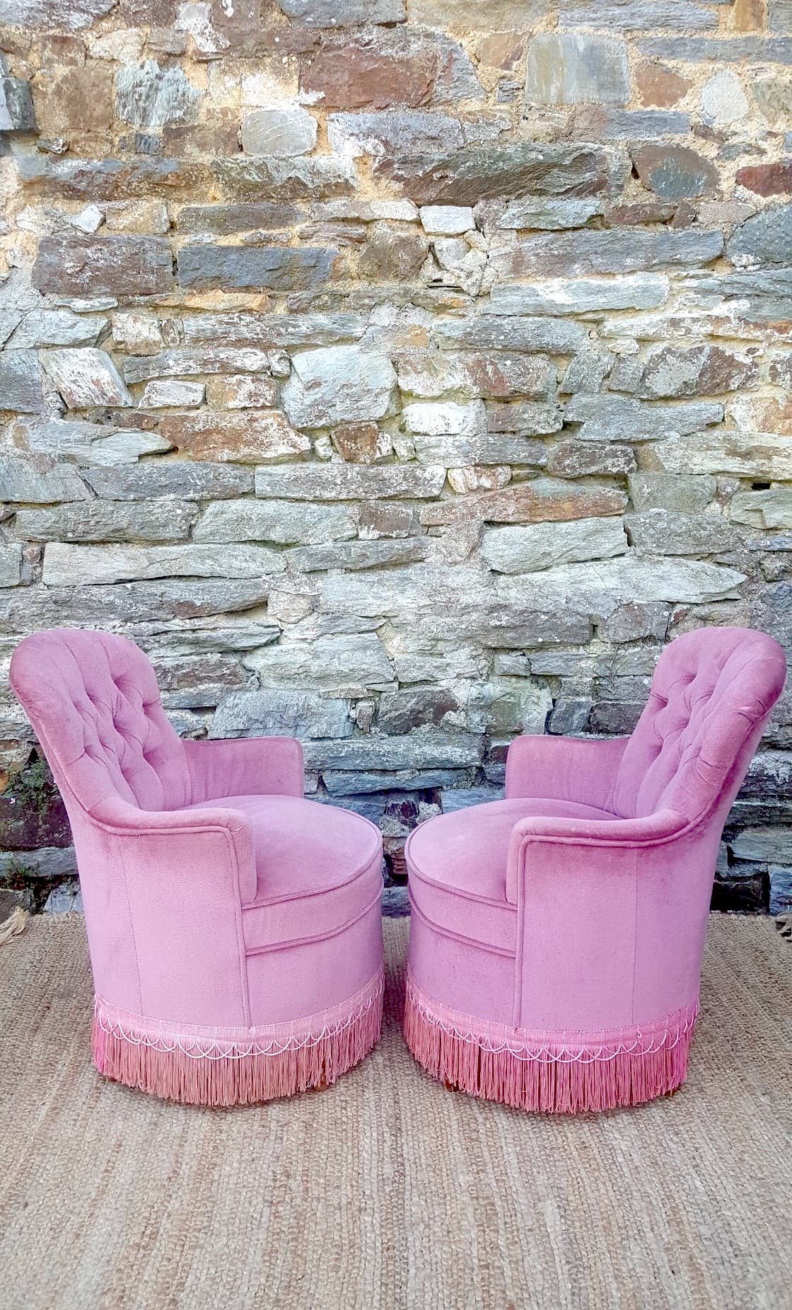 Pair of pink velvet toad chairs