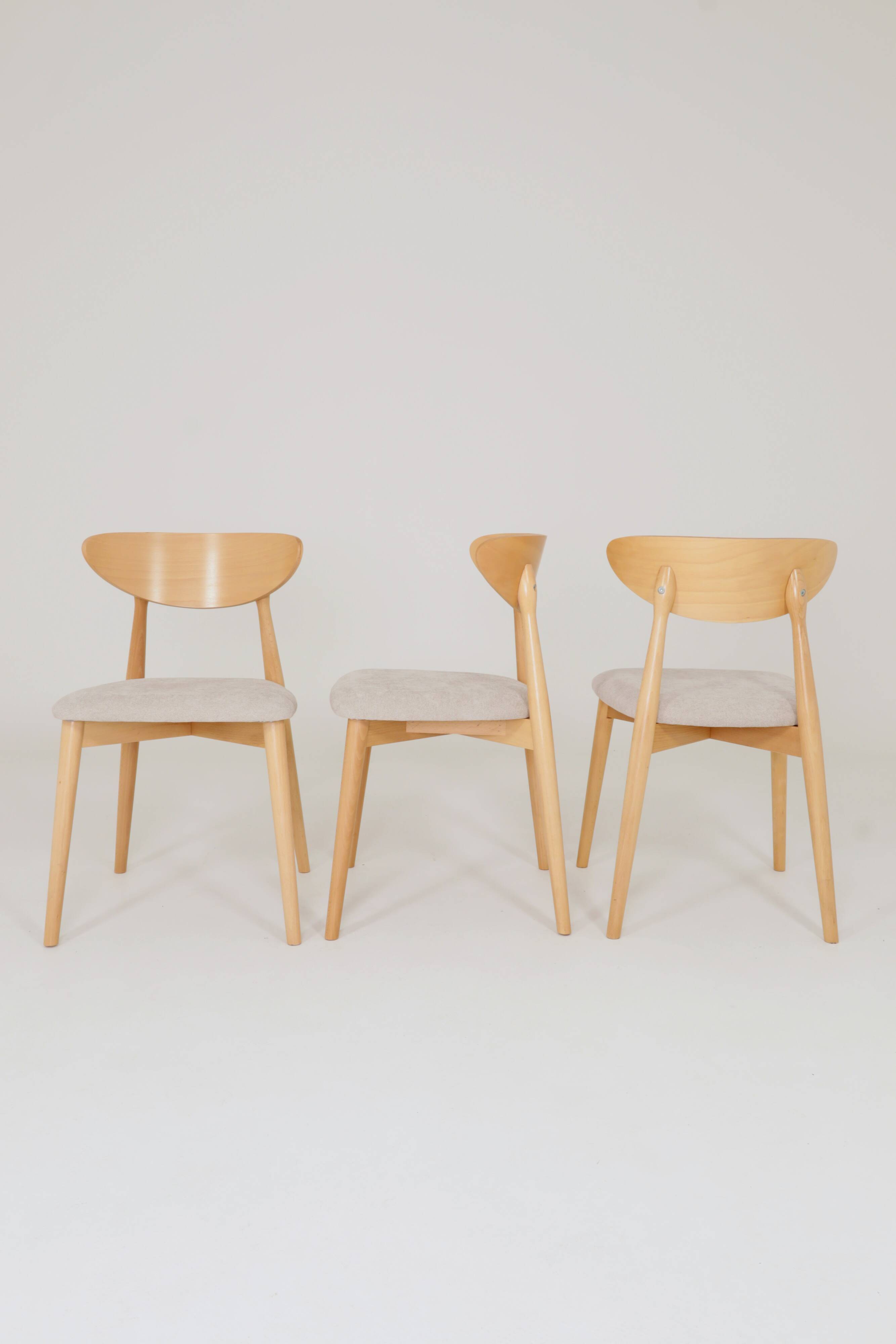 Ensemble moderne de 6 chaises de salle à manger, tissu écru et bois de hêtre naturel