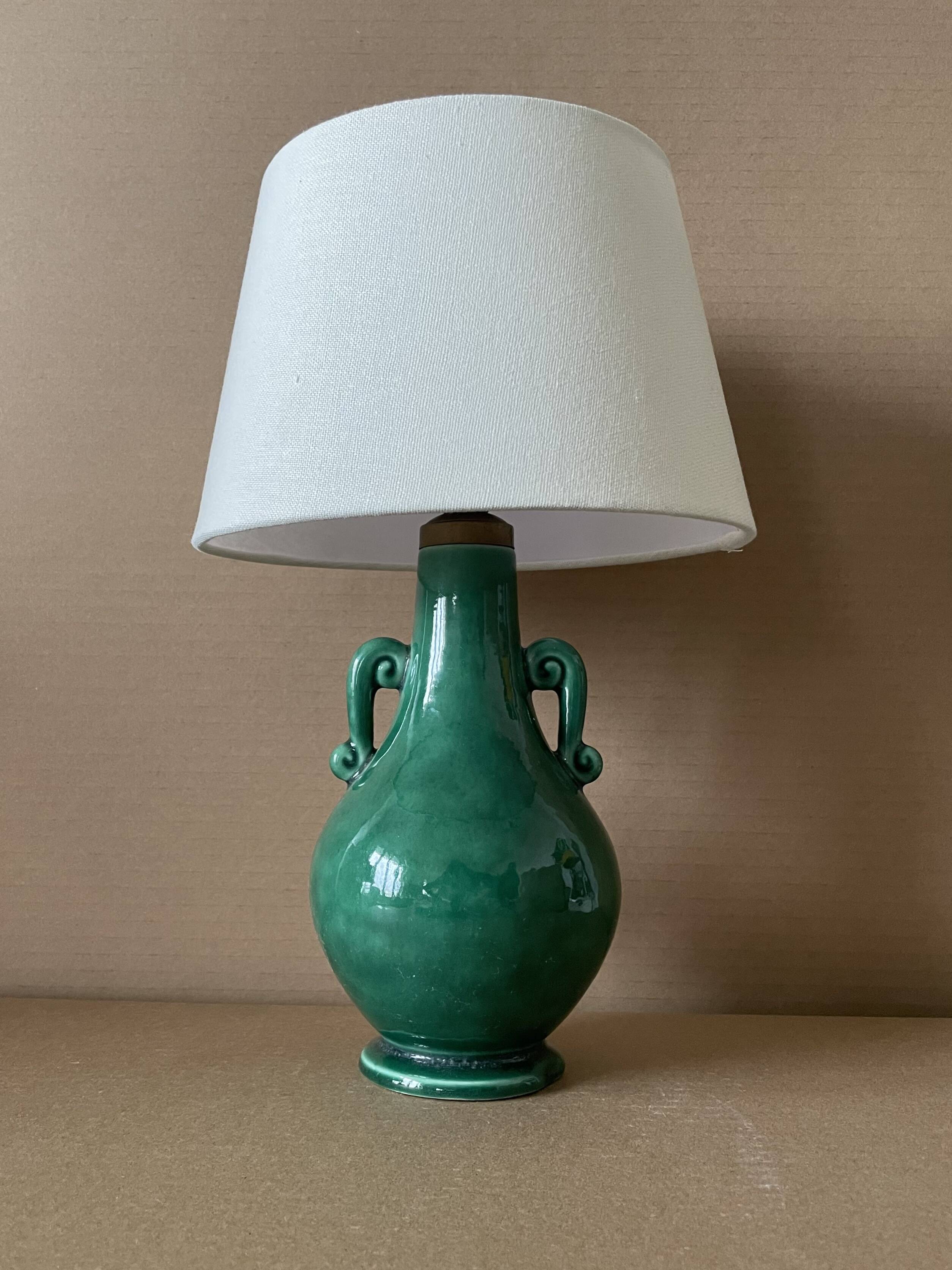 Old green ceramic lamp
