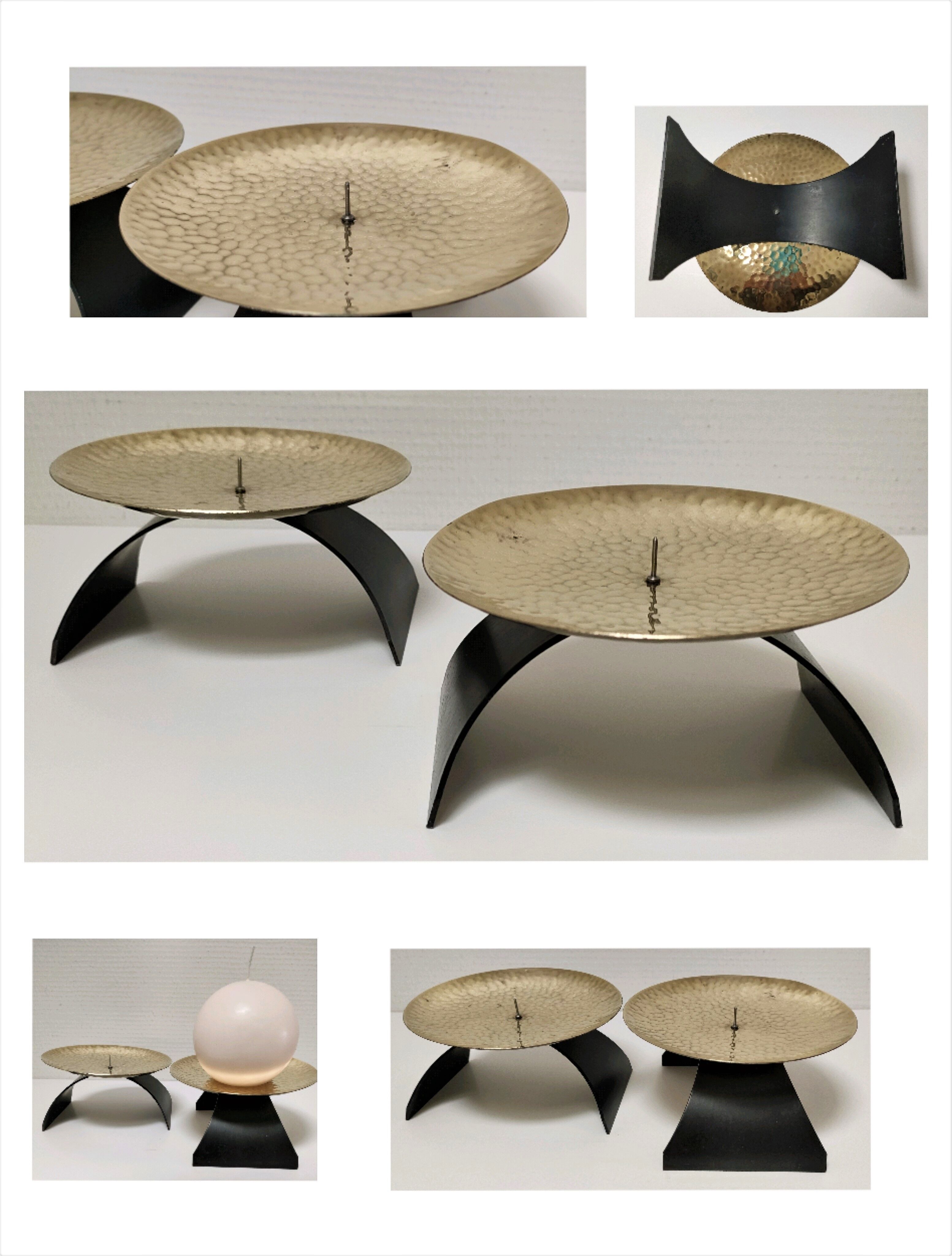 Pair of brass and metal candle holders design 70s