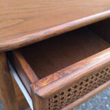 Pair of rattan and wood bedside tables from the 80s