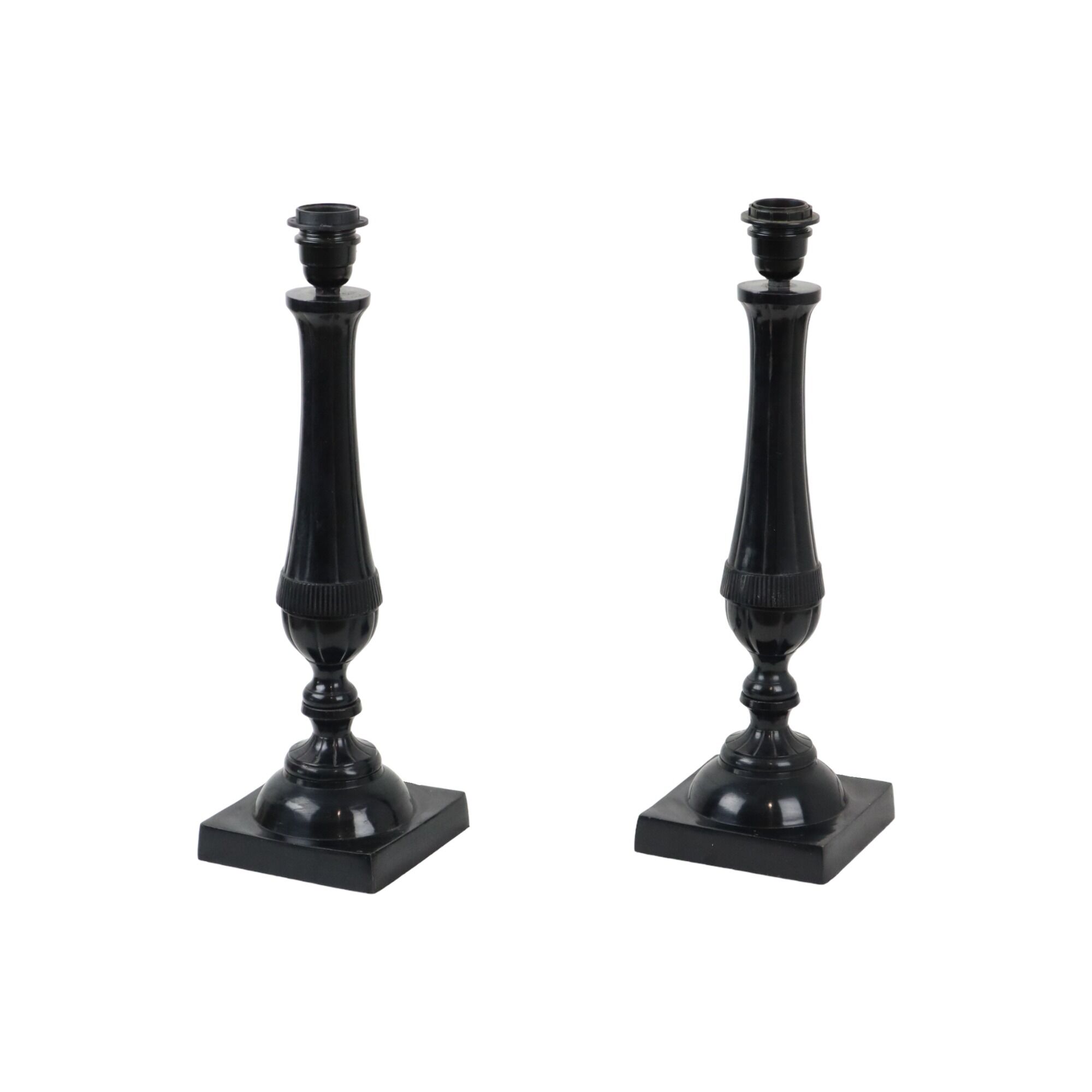 Pair of black metal table lamps lamps fabric shade parex vintage 58cm