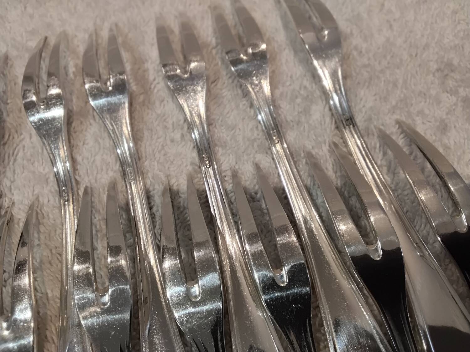 12 silver-plated metal snail forks, SFAM silversmith, Art Deco style