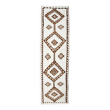 3x12 Geometric Beige & Brown Kilim Runner Rug, 102x357Cm