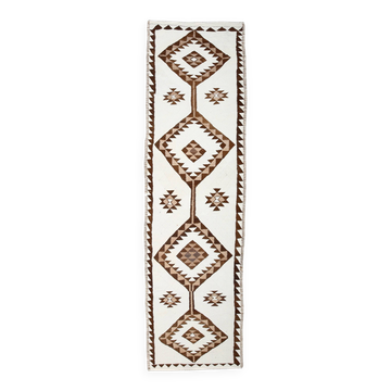 Tapis couloir kilim géométrique beige et marron 3x12, 102x357 cm
