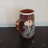 Pitcher in earthenware floral decoration XXth