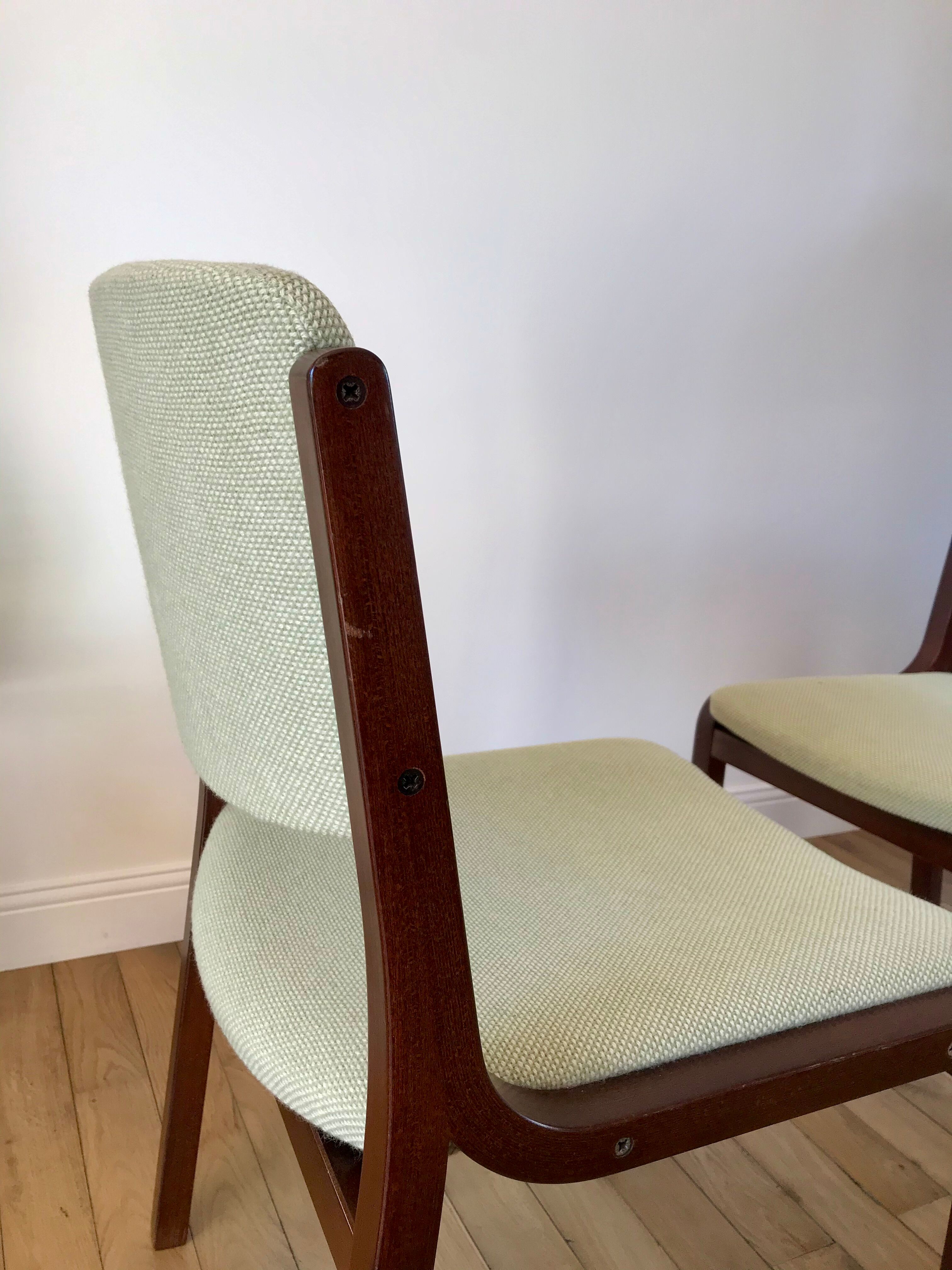 Pair of wooden armchairs and green and ecru fabrics 70s