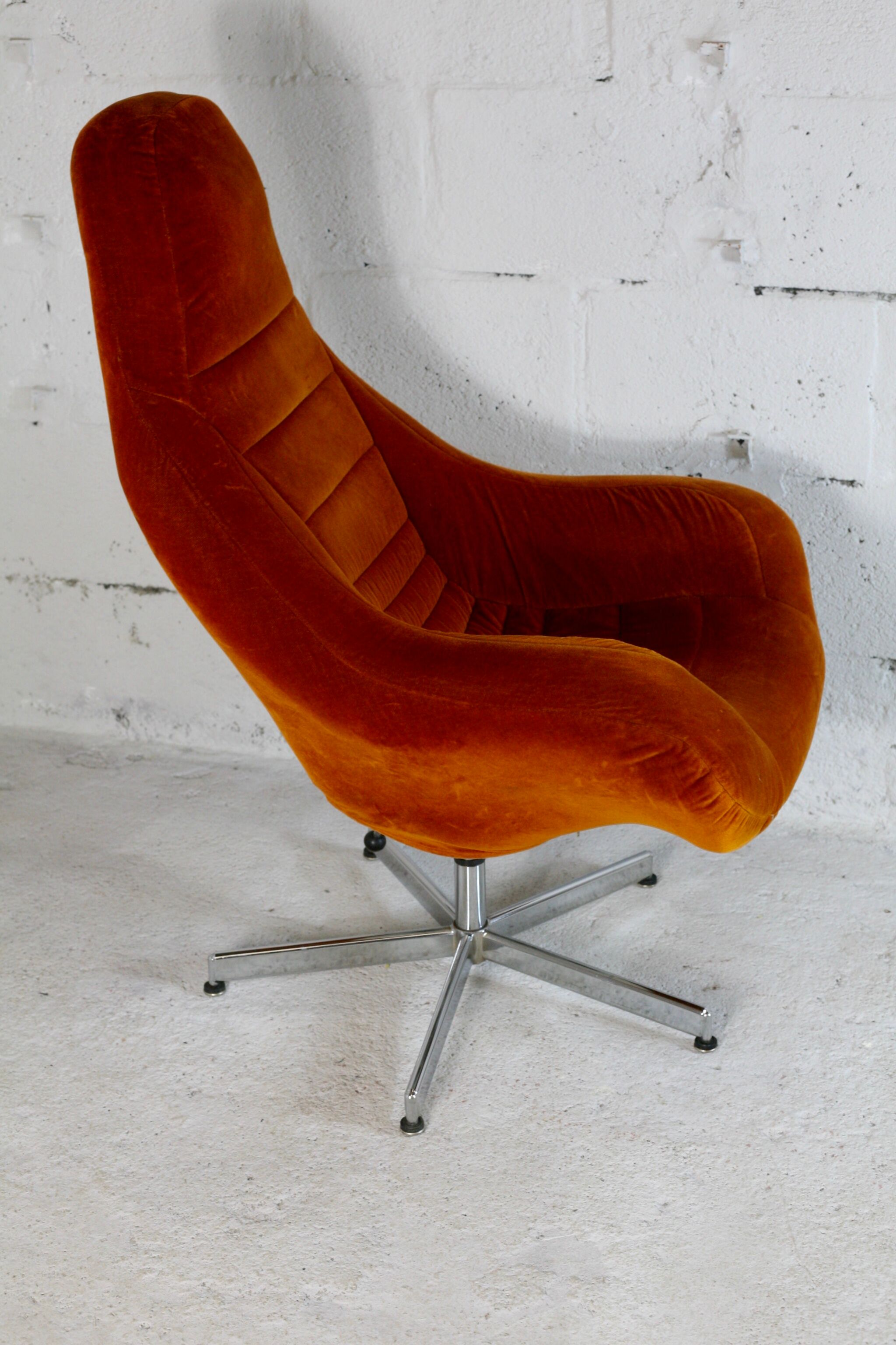 Space age chair, fiberglass, orange velvet, circa 1970s