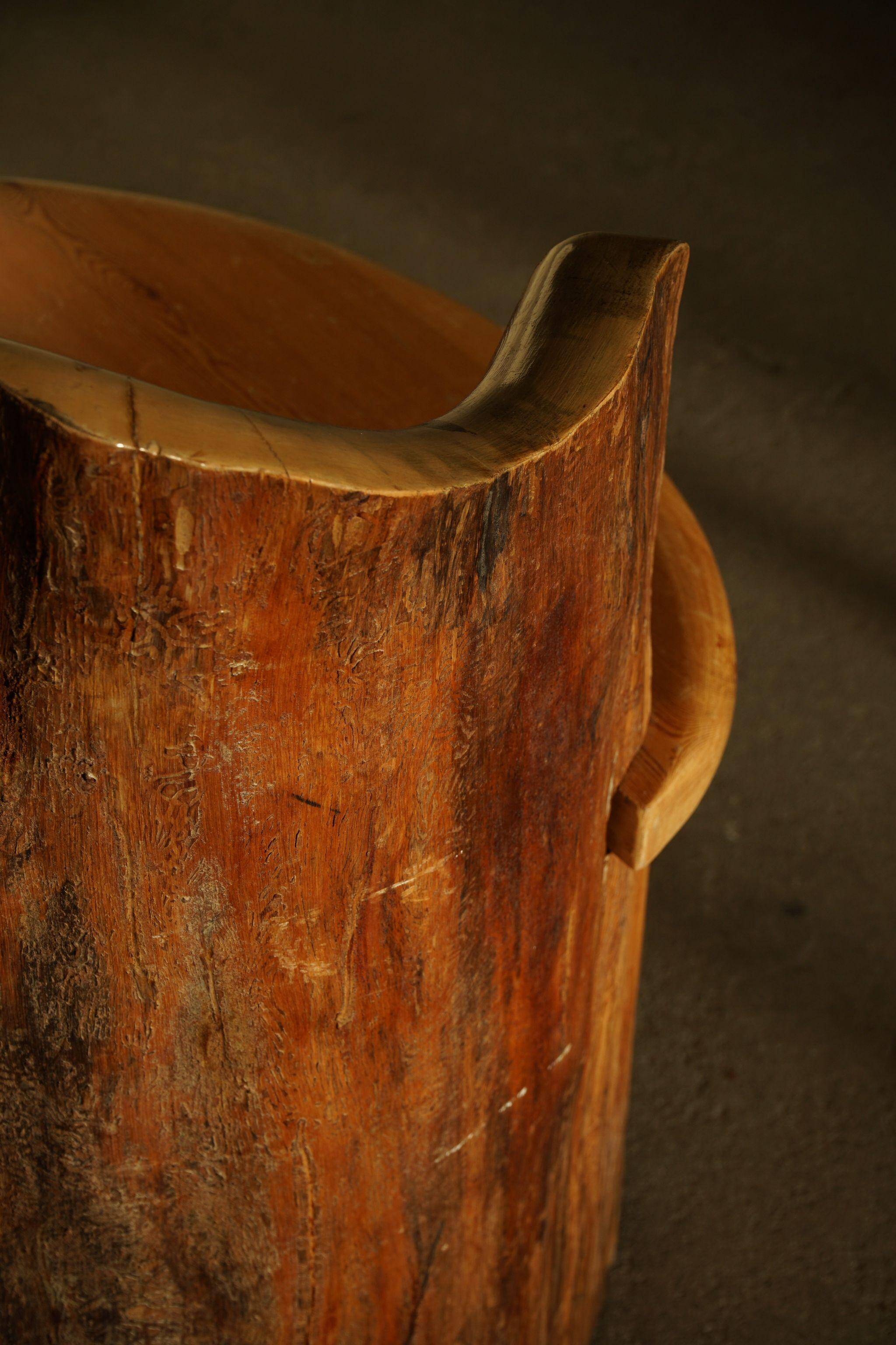 Sculptural stump chair, Brutalism, Wabi Sabi in solid pine, Swedish, 1968.