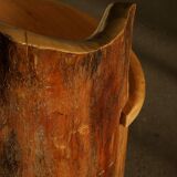 Sculptural stump chair, Brutalism, Wabi Sabi in solid pine, Swedish, 1968.