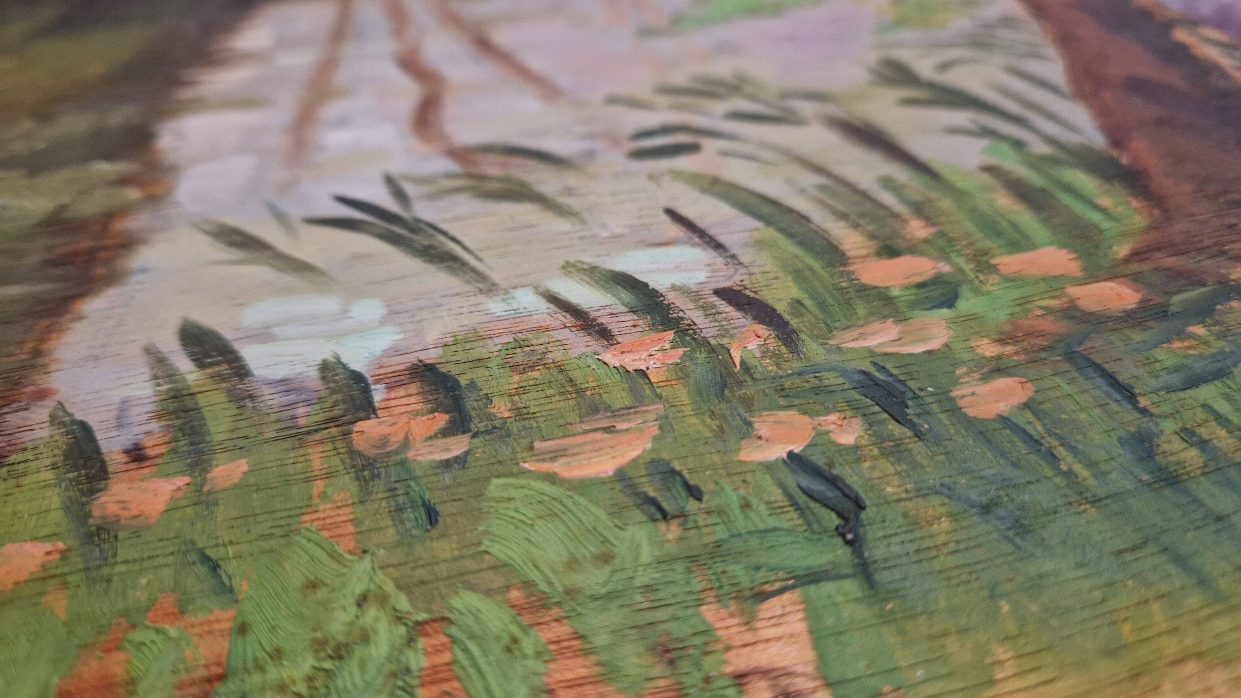 Old oil painting on wood from the 50s