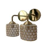 Pair of vintage wall lights with metal and bubbled glass globes
