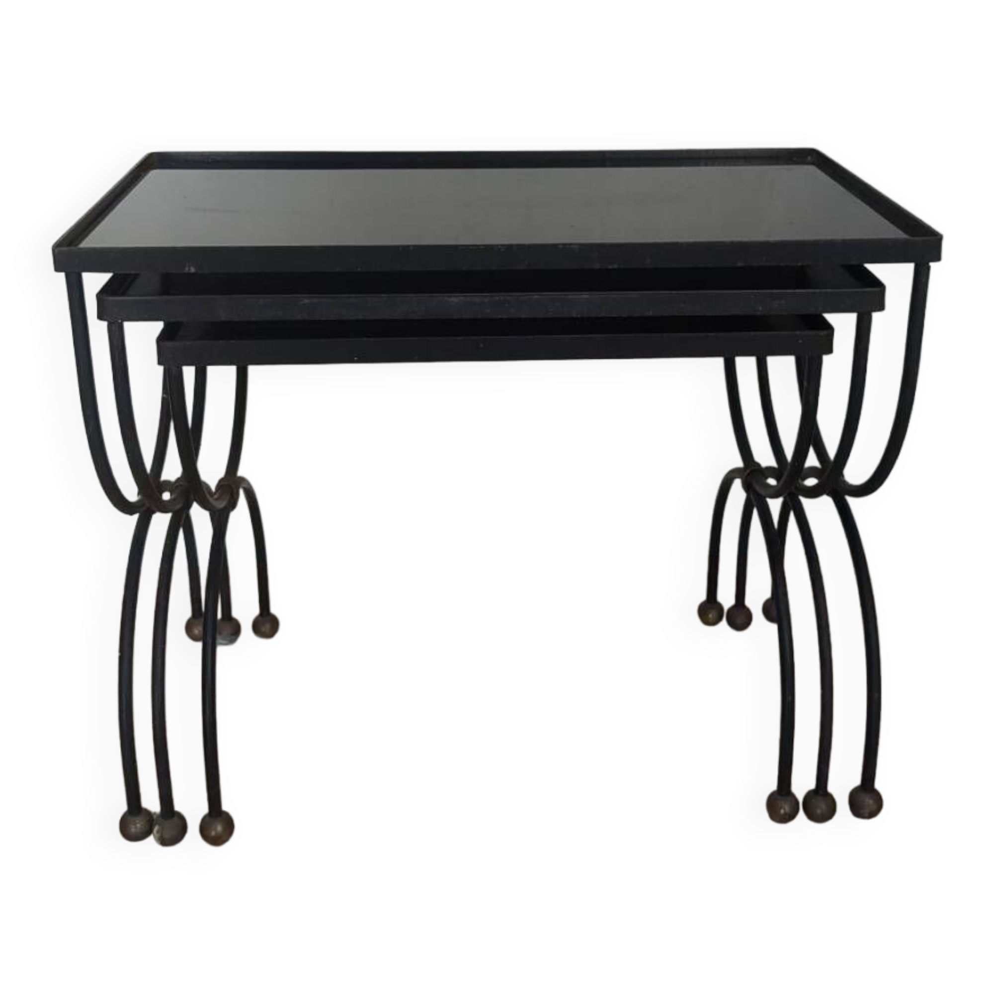 Tables gigognes fer opalin années 40 france