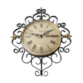 Old clock pendule Bayard iron forged flower of lys 70s vintage