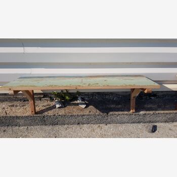 Polychrome teak wall shelf with folding brackets