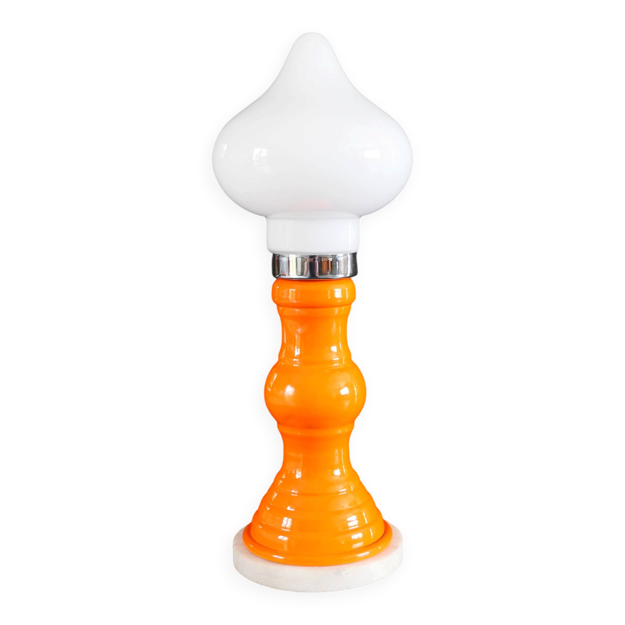 Table lamp or bedside lamp from the 1960s-70s in orange and chrome.