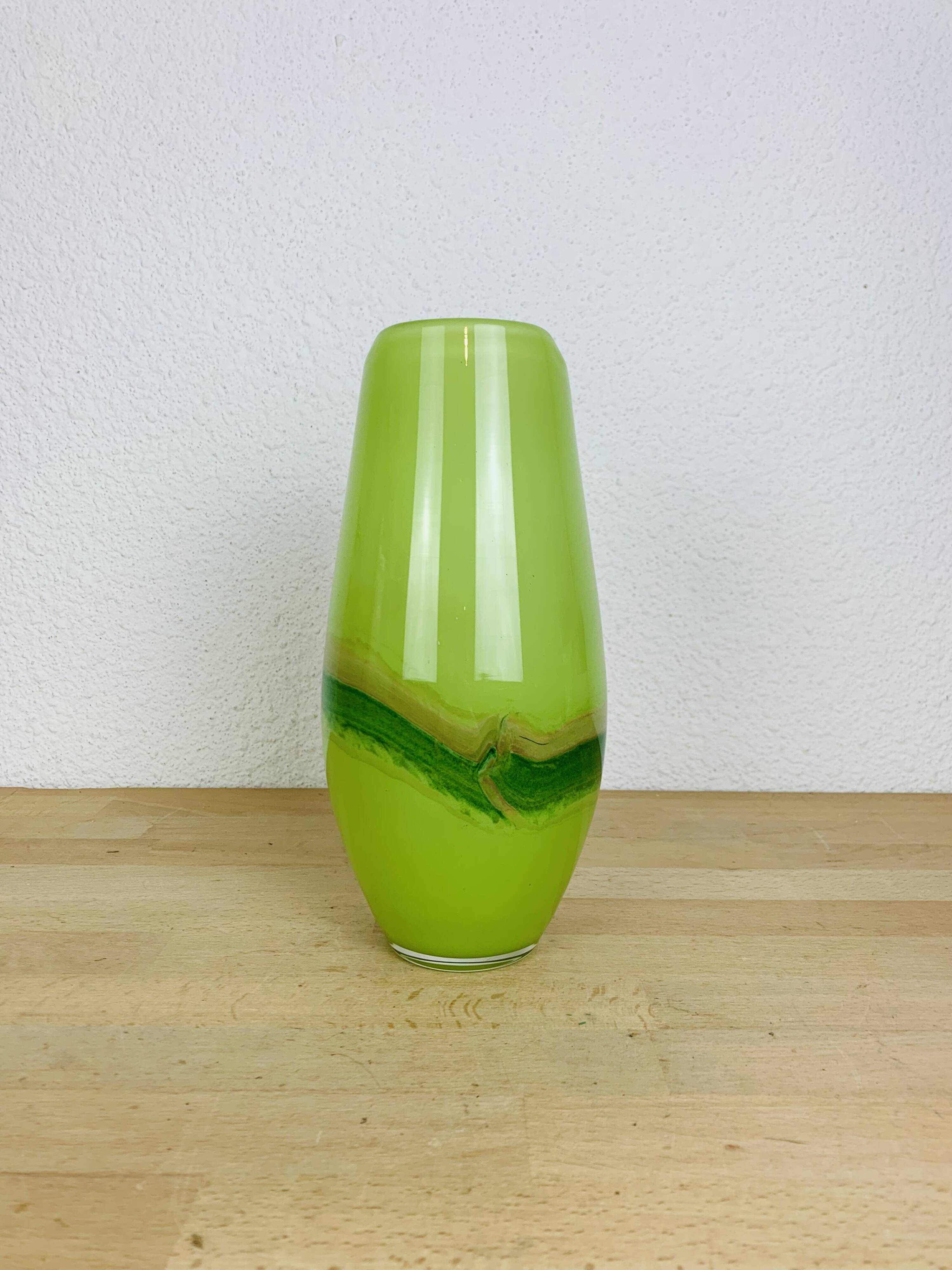 Jade green blown glass vase, handcrafted