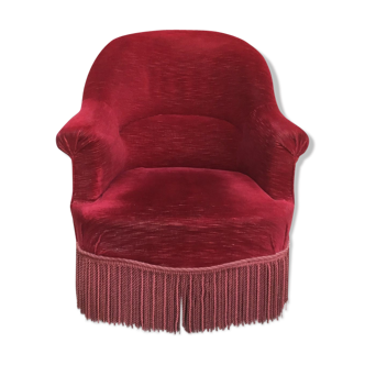 Old toad armchair in red velvet