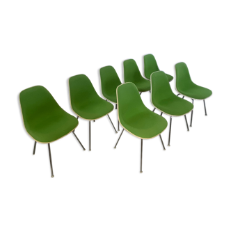 Green chairs X8 DSX Herman Miller Eames vintage 70s fiber shell over fabric