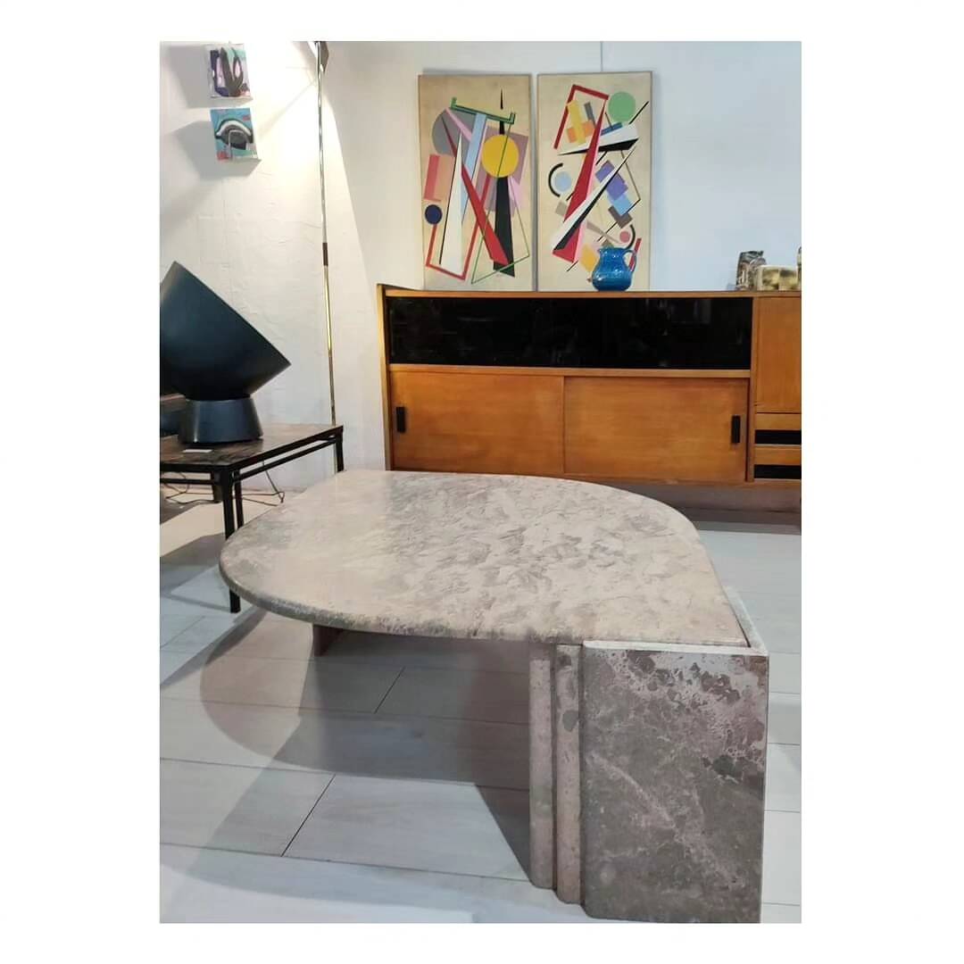 Marble coffee table, old pink water drop shape