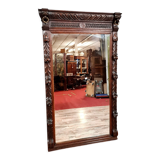Renaissance mirror in solid oak with brown patina circa 1850, 165x97 cm