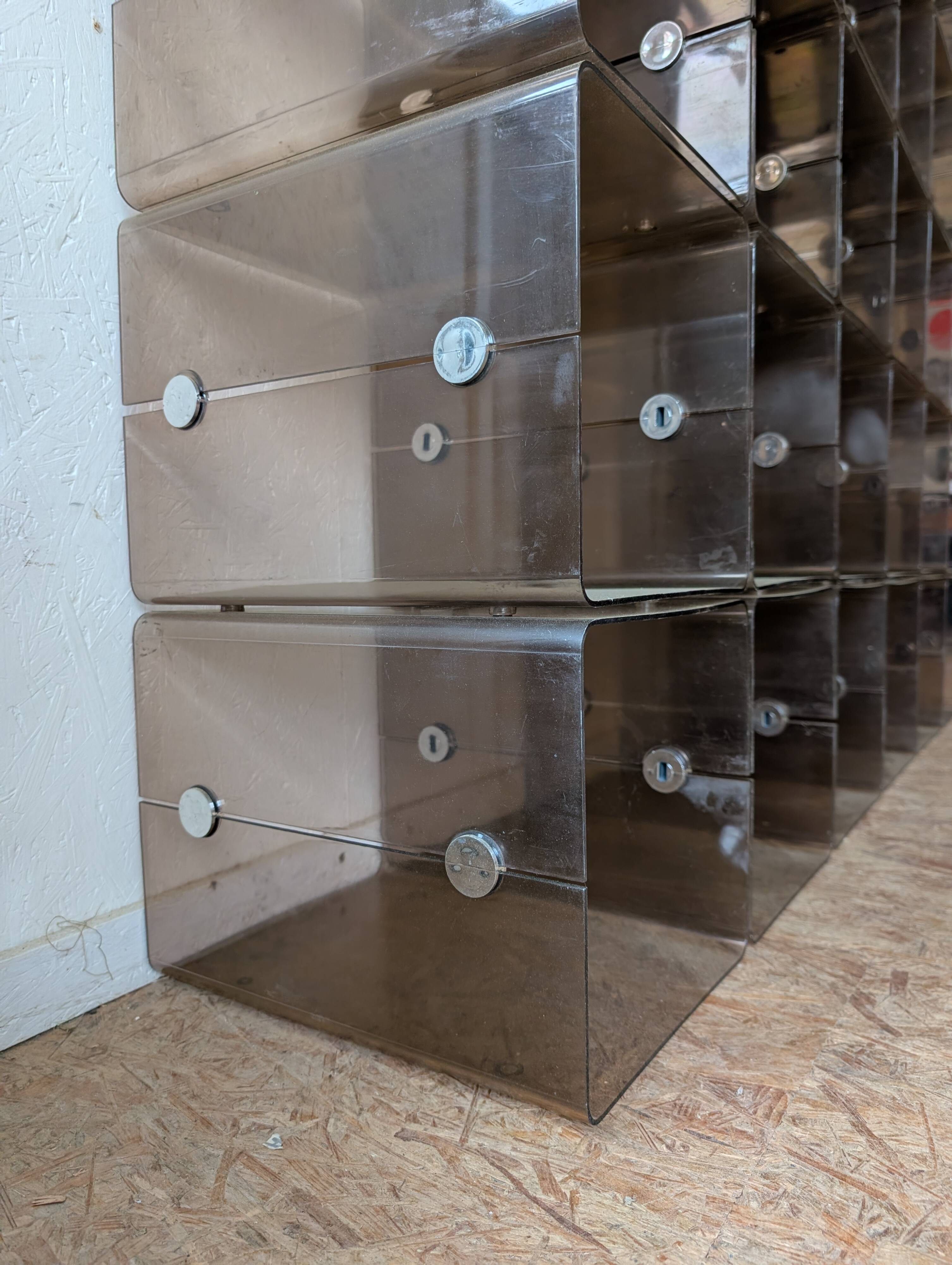 Set of 42 modular plexiglass lockers, Italy, 1970s
