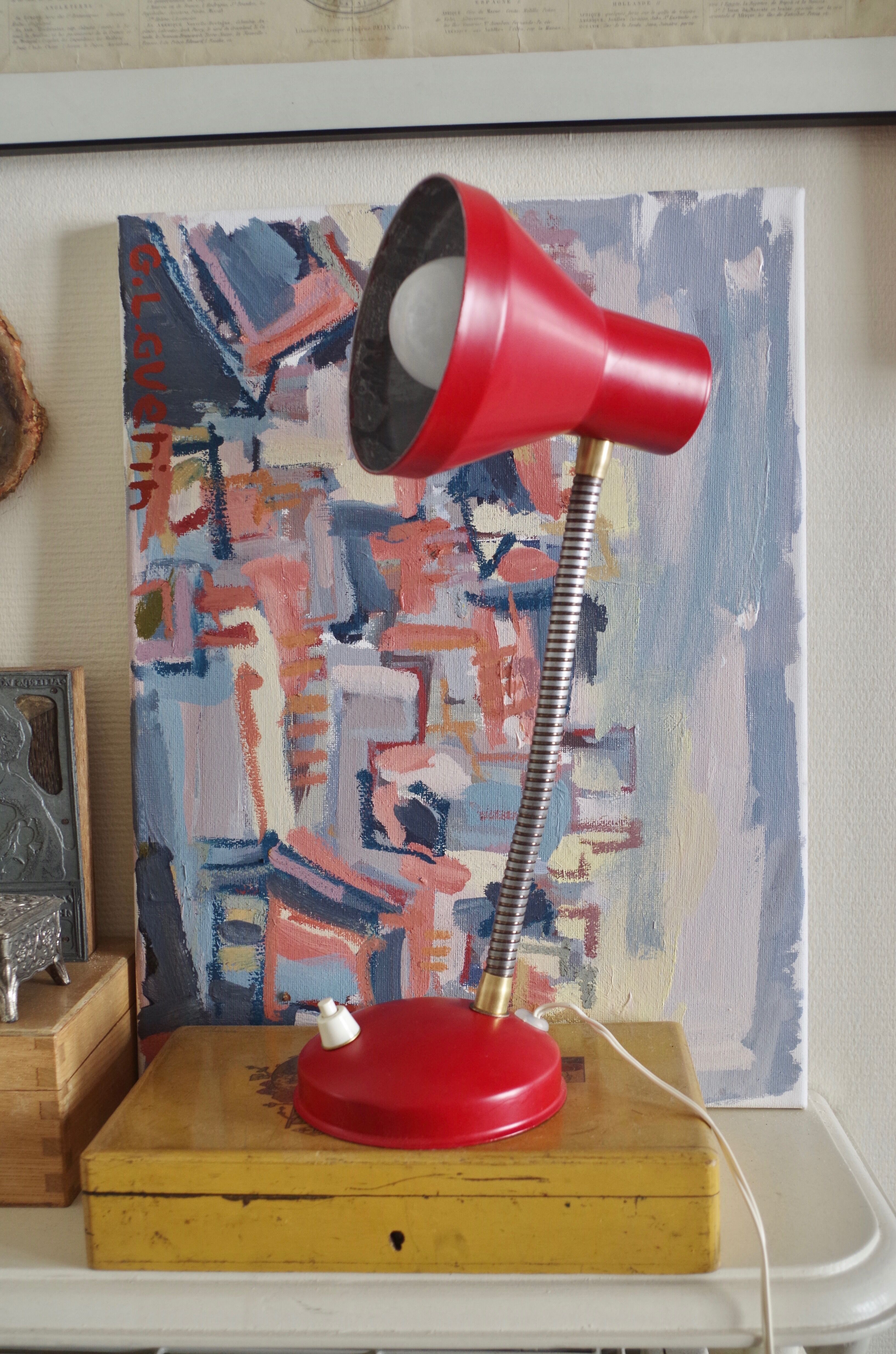 Table lamp red vintage year 70