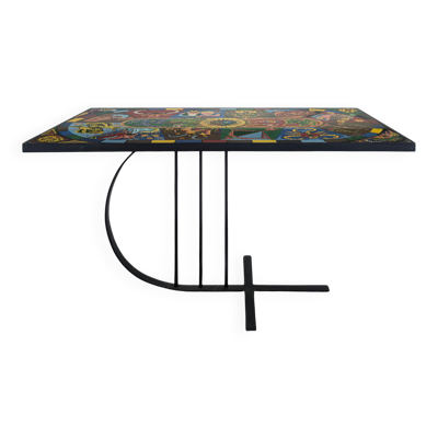 Table basse en acier chrome à décor de signes du zodiaque