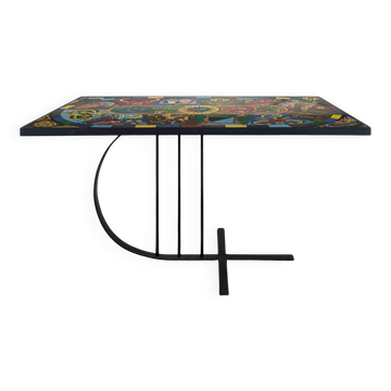 Table basse en acier chrome à décor de signes du zodiaque