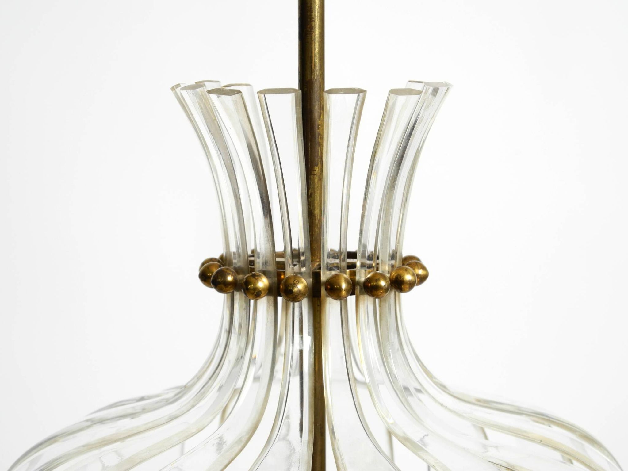 Mid-Century Pendant Lamp by Vereinigte Werkstätten, in Brass and Plexiglass