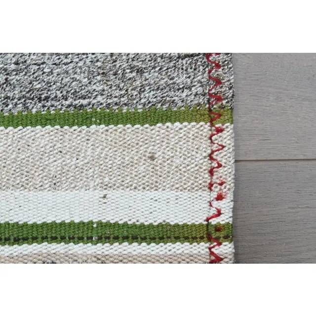 1970s Vintage Turkish Hand-Knotted Gray White Kilim Runner Rug 118x267