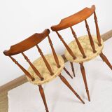 Pair of chairs in turned wood and fabric, vintage, dating from 1960.
