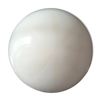 White opaline globe with granite glass flower