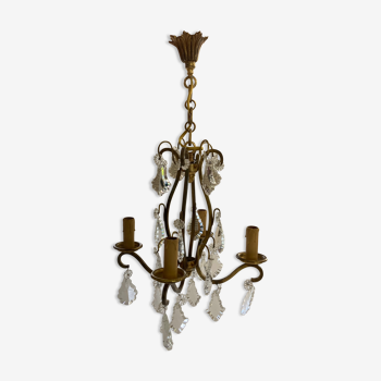 Bronze chandelier with cut plates 4 arms