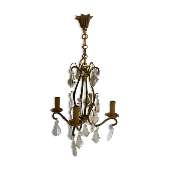 Bronze chandelier with cut plates 4 arms