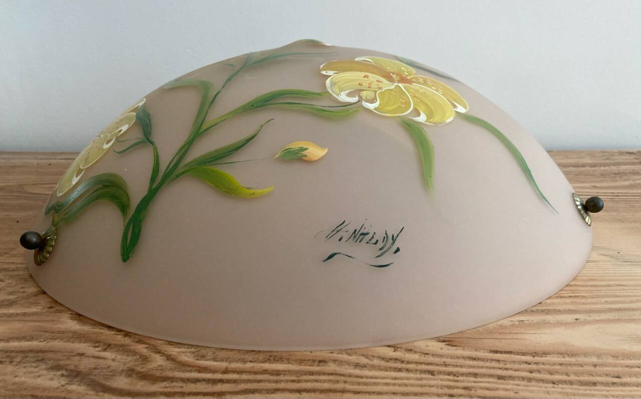 Opaline pendant light hand painted and signed