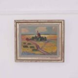 Huile sur toile originale suédoise – « Paysage avec moulin à vent » par Harry Sahlin