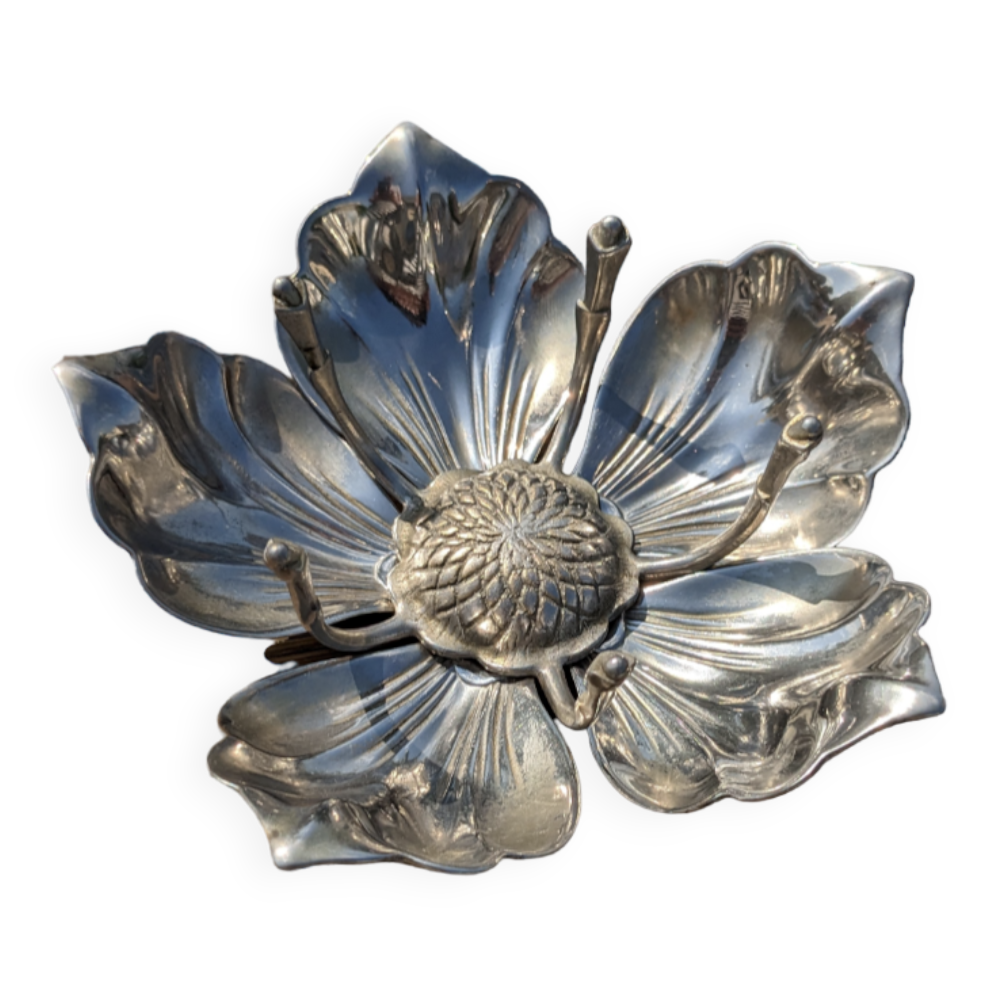 Silver metal flower ashtray