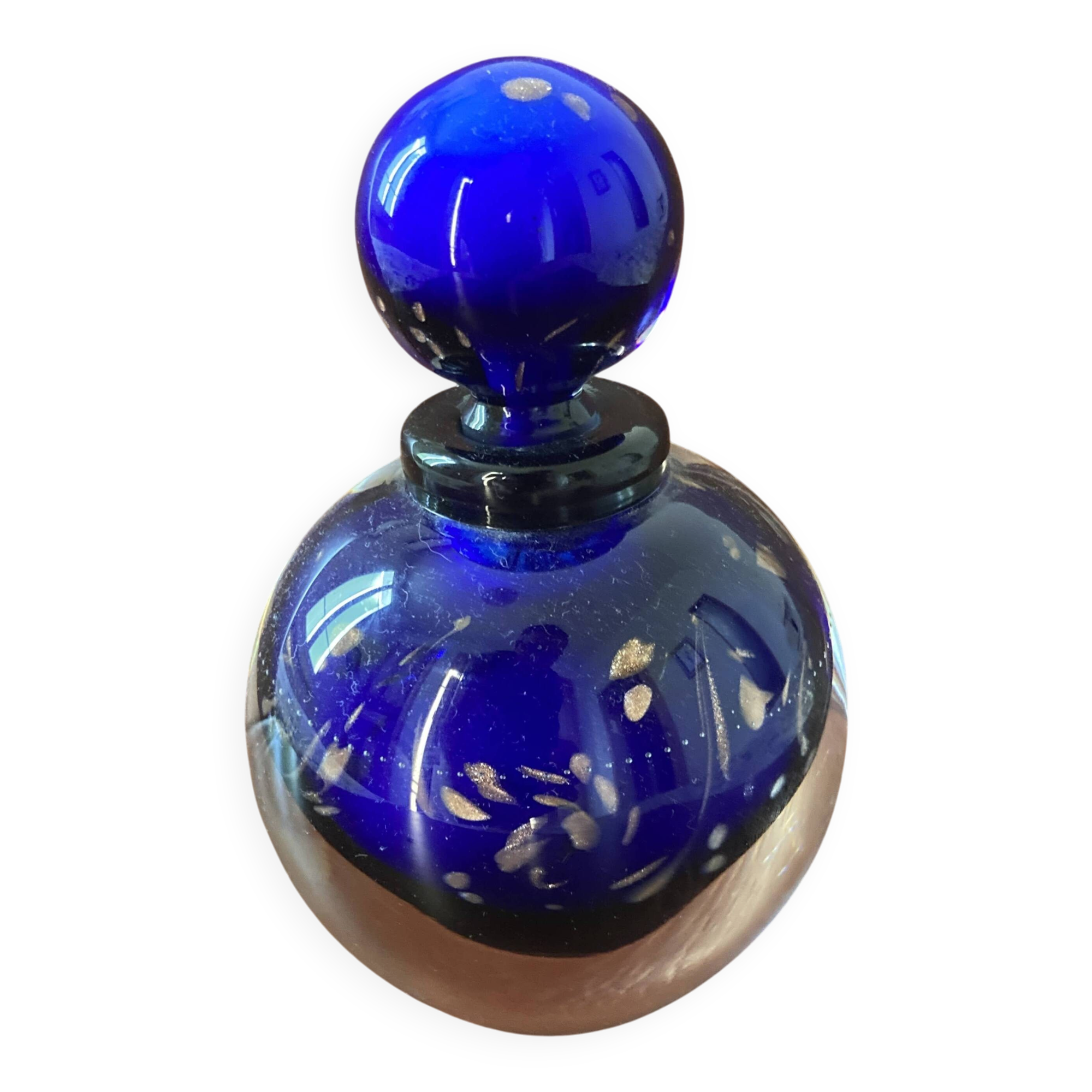Flacon verre soufflé - bleu nuit - vintage